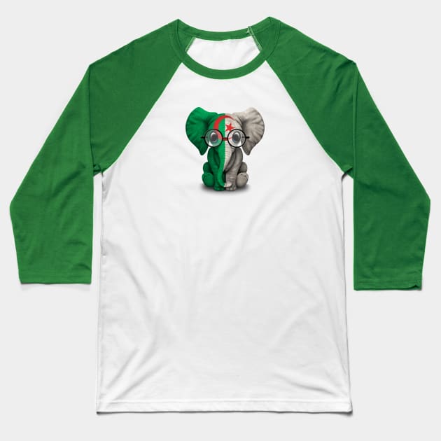 Baby Elephant with Glasses and Algerian Flag Baseball T-Shirt by jeffbartels